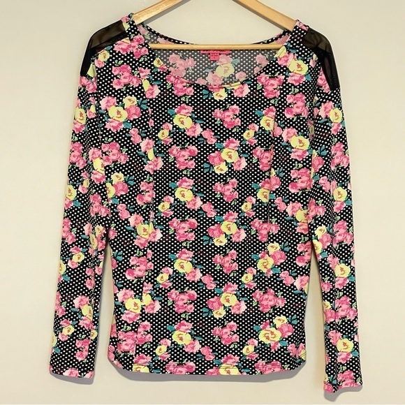 Betsey Johnson Polka Dot Floral Princess Cut Top - Picture 2 of 7
